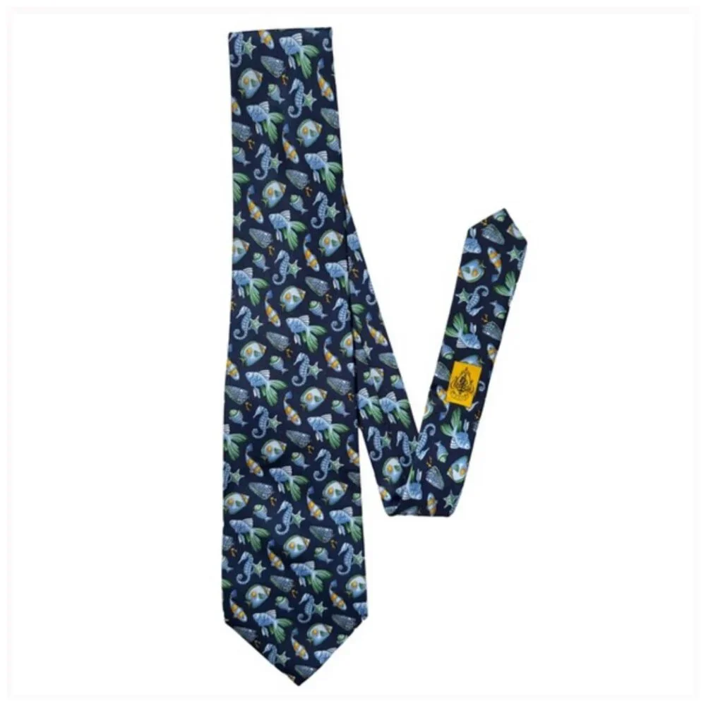 Gucci • Vintage Fish & Seahorse Silk Tie • Classic • 58” • Excellent
